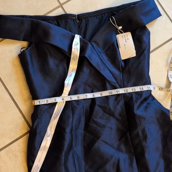NWT Alfred Sung Off-The-shoulder Cuff Trumpet  Gown Slit Midnight Navy Blue 12 - Picture 10 of 13